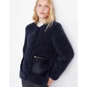 Madewell Sherpa Snap Jacket Size Medium Blue Cozy Warm Outerwear